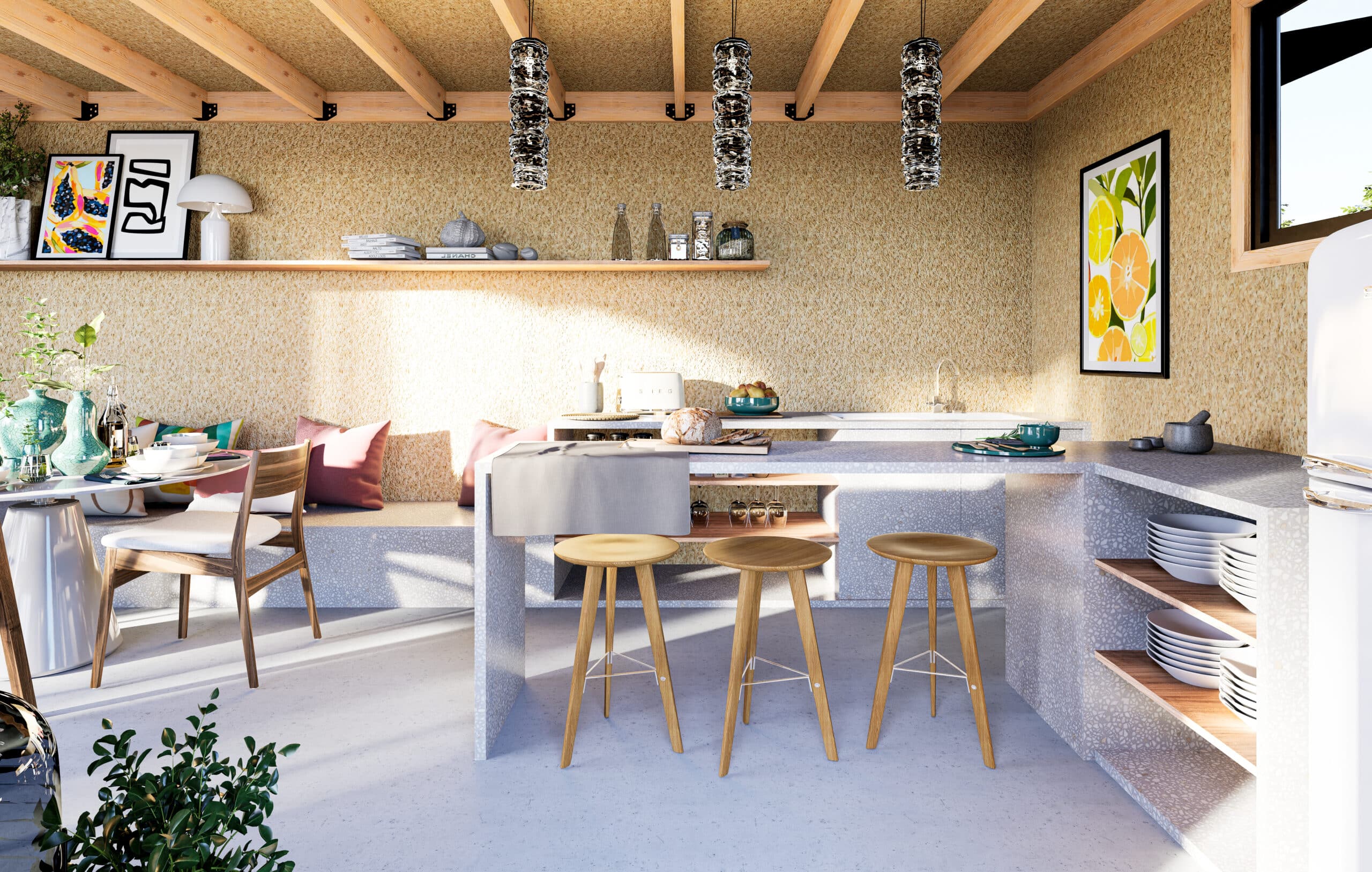studio de jardin, salon, télétravail dans un studio, intérieur