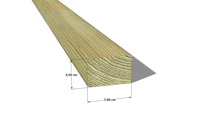 Chevron en pin sylvestre traité autoclave vert classe 4 – Section 45x70 mm