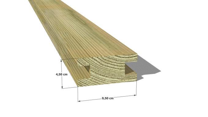 Chevron en pin sylvestre profil H traité autoclave vert classe 4 – Section 45x95 mm H
