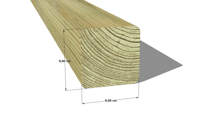 Poteau en pin sylvestre traité autoclave vert classe 4 – Section 90x90 mm