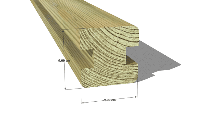 Poteau en pin sylvestre profil H traité autoclave vert classe 4 – Section 90x90 mm H