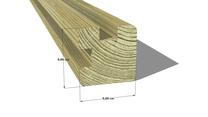 Poteau en pin sylvestre profil L traité autoclave vert classe 4 – Section 90x90 mm L